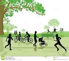 Biking & walking in a park image