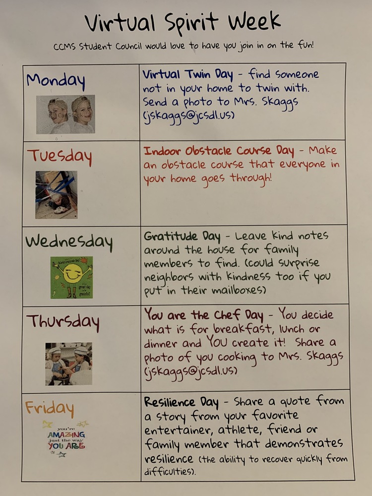 list of dress up days for the week