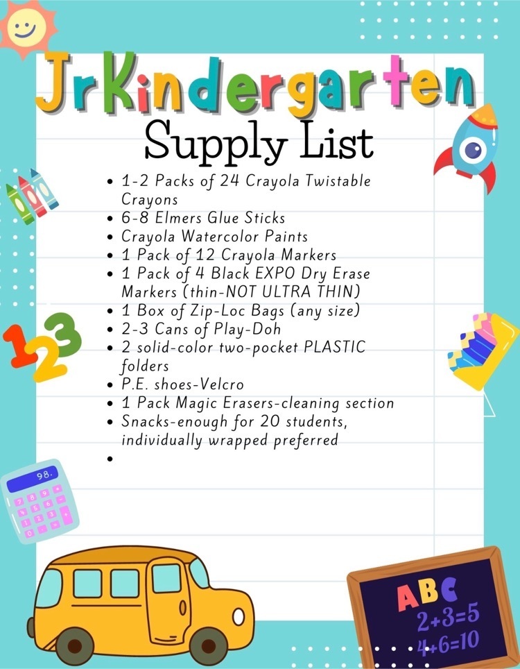 JR Kindergarten Supply List